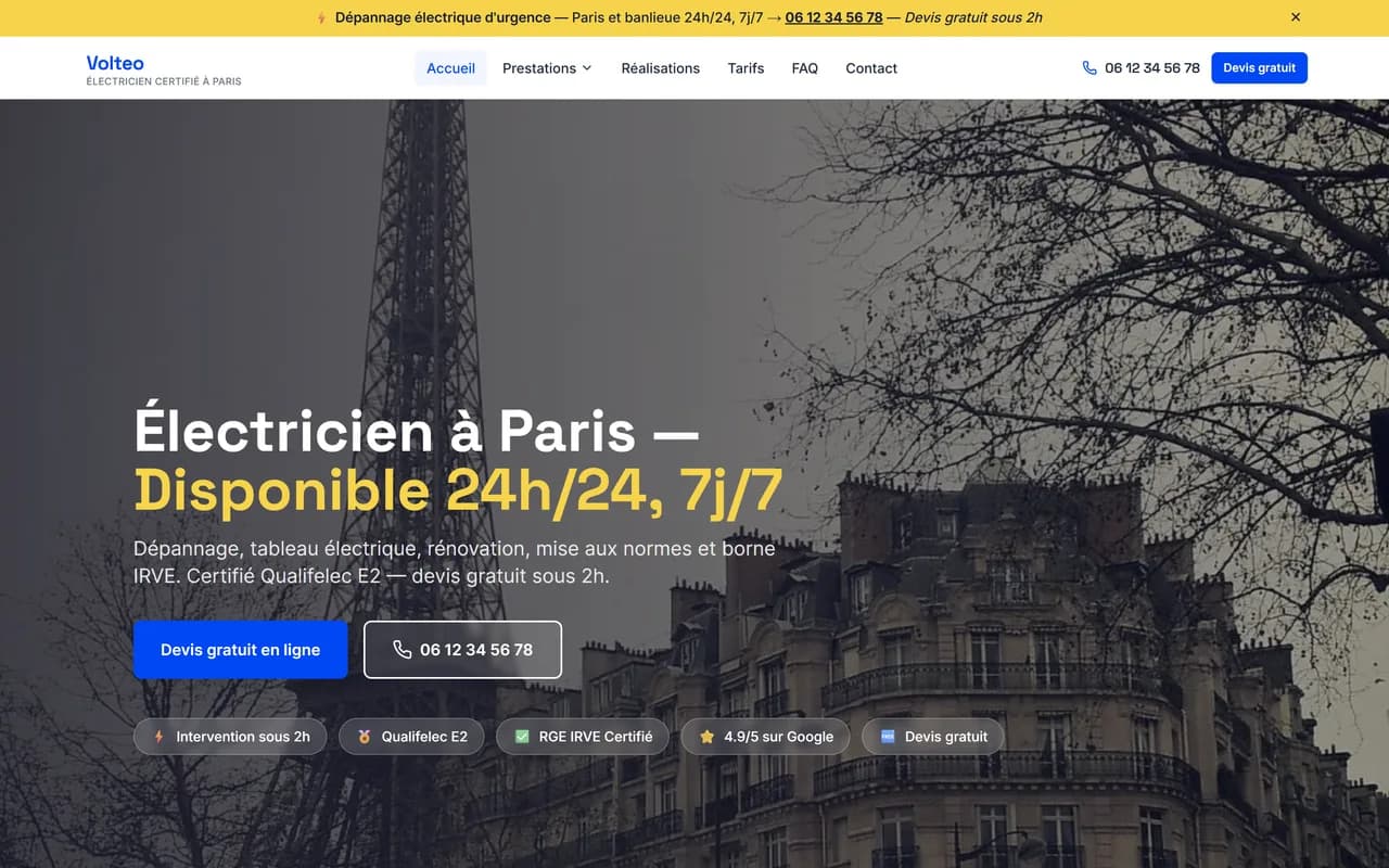 Capture d'écran de Volteo Électricité